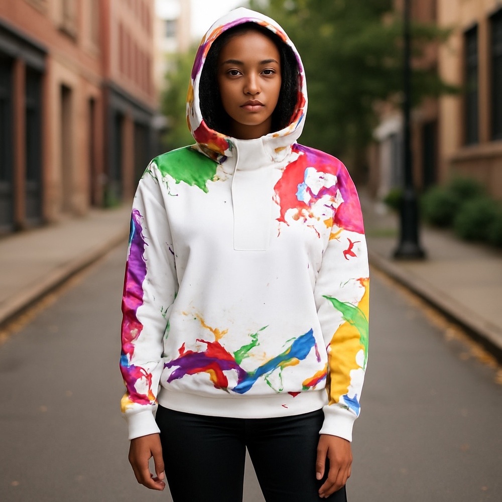 👛(ANY 2/$20) GTMANG (Unisex) Paint Splatter Color Burst Hoodie with high Neck